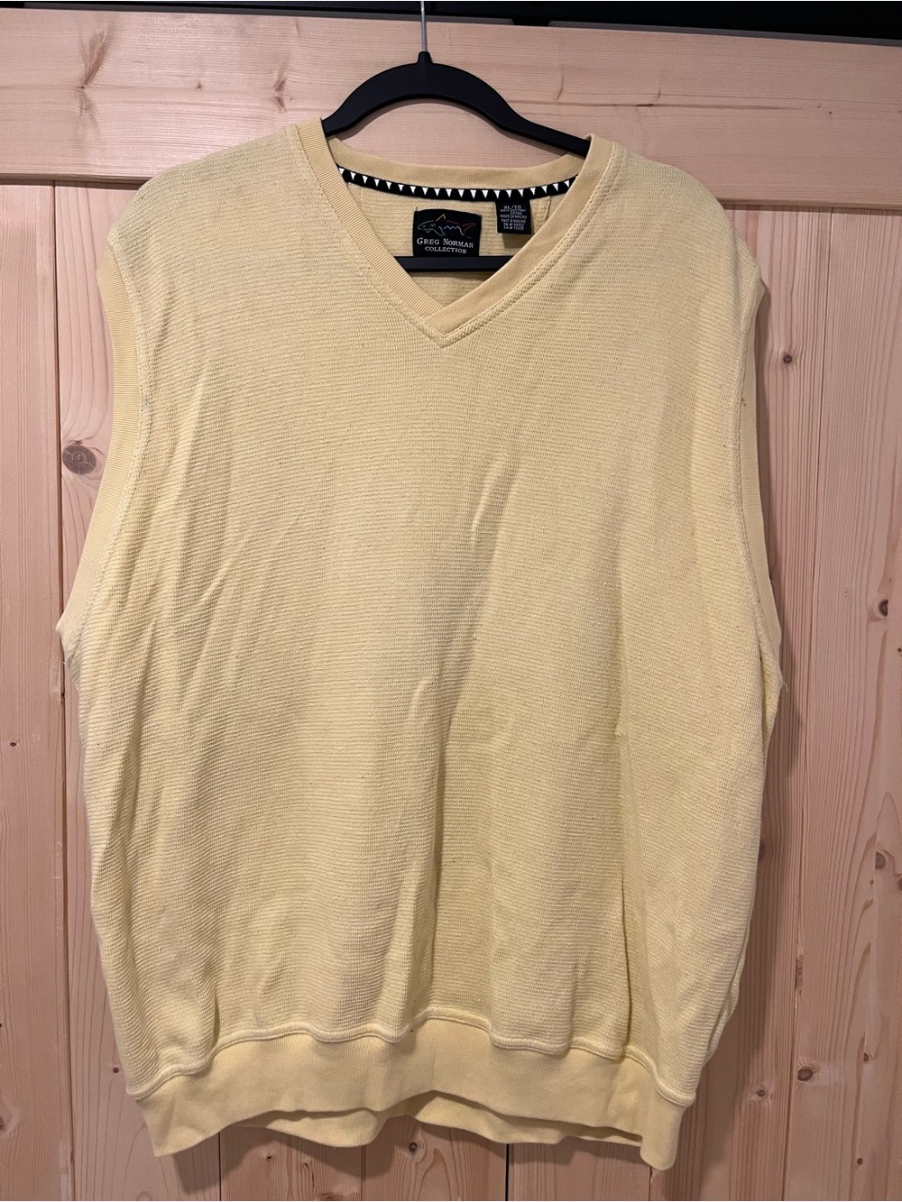 Greg Norman Collection Men’s V-Neck Cotton Sweater Vest in Pale Yellow XL 🦈 ⛳️